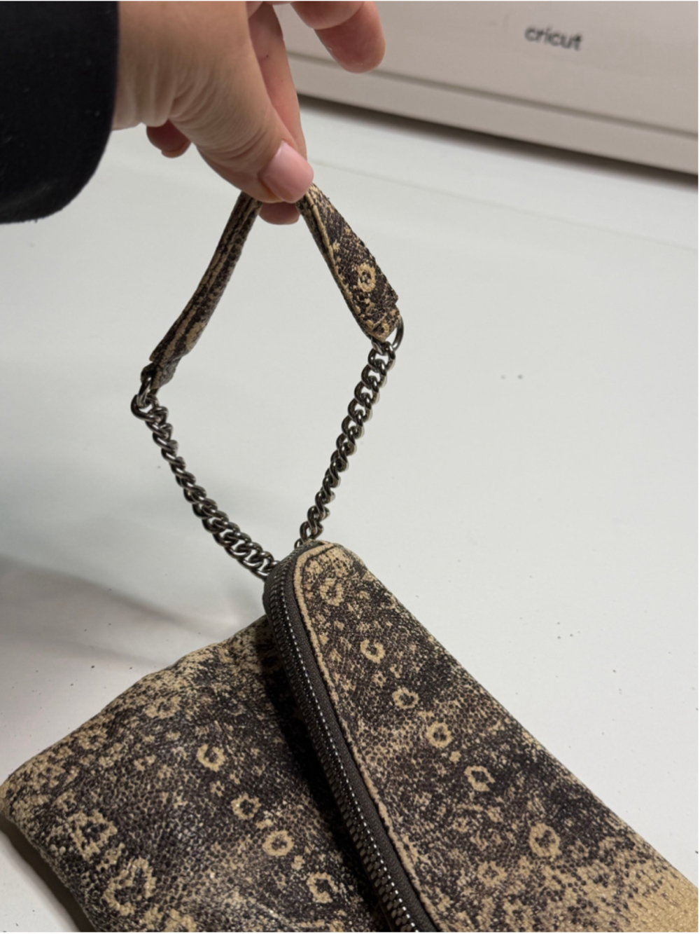 Women's Henri Bendel One Size Snake Print Clutch in Beige and Black - Picture 8 of 8